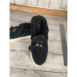 J Slides Women's Black Suede Leather Flats Shoes Size 6.5